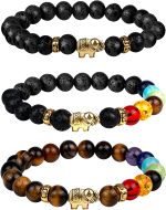 ONESING 2-12 Pcs Chakra Bracelets for Women Lava Rock 7 Chakras Crystals and Healing Stones Bracelets 8mm Crystal Bracelets Yoga Beaded Bracelets for Women Men Essential Oil Diffuser